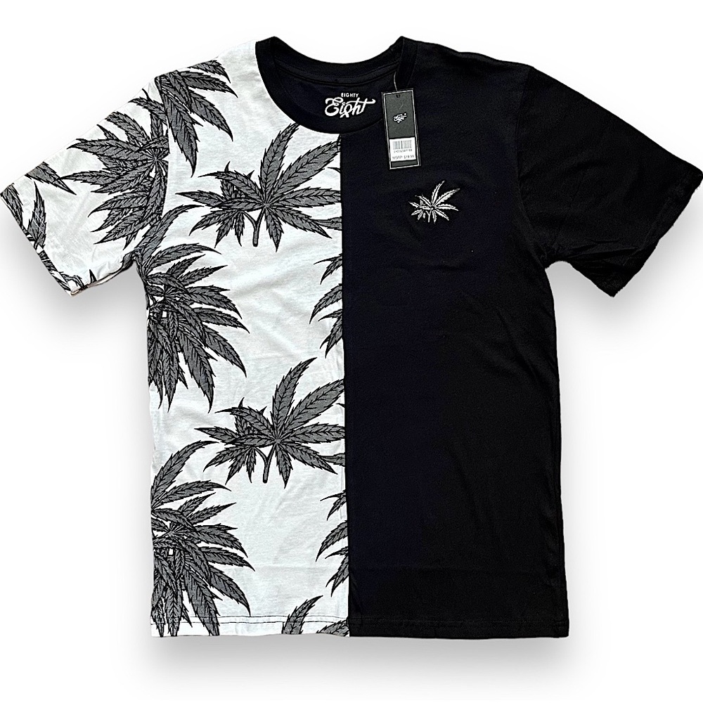 Eighty Eight Cannabis Contrast Tee w/ Embroidered Weed Leaf! NWT!